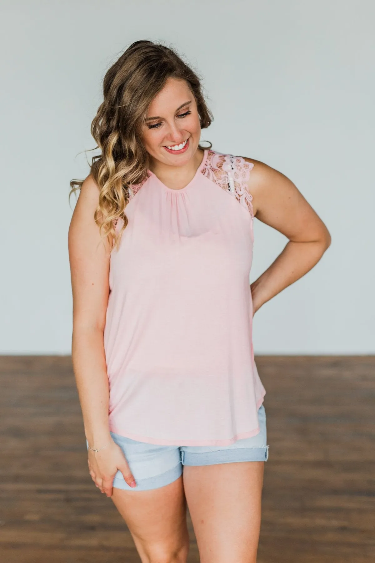 Never Left My Side Lace Sleeve Tank Top- Blush