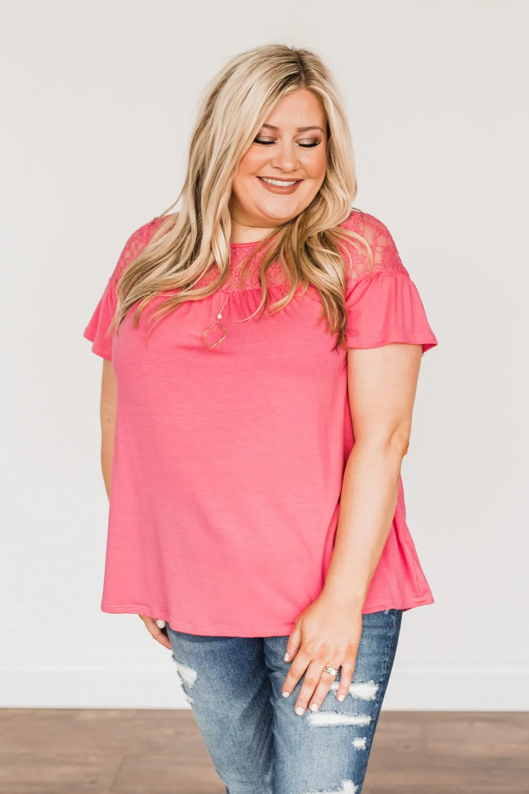 Now & Forever Yours Lace Top- Bubblegum Pink