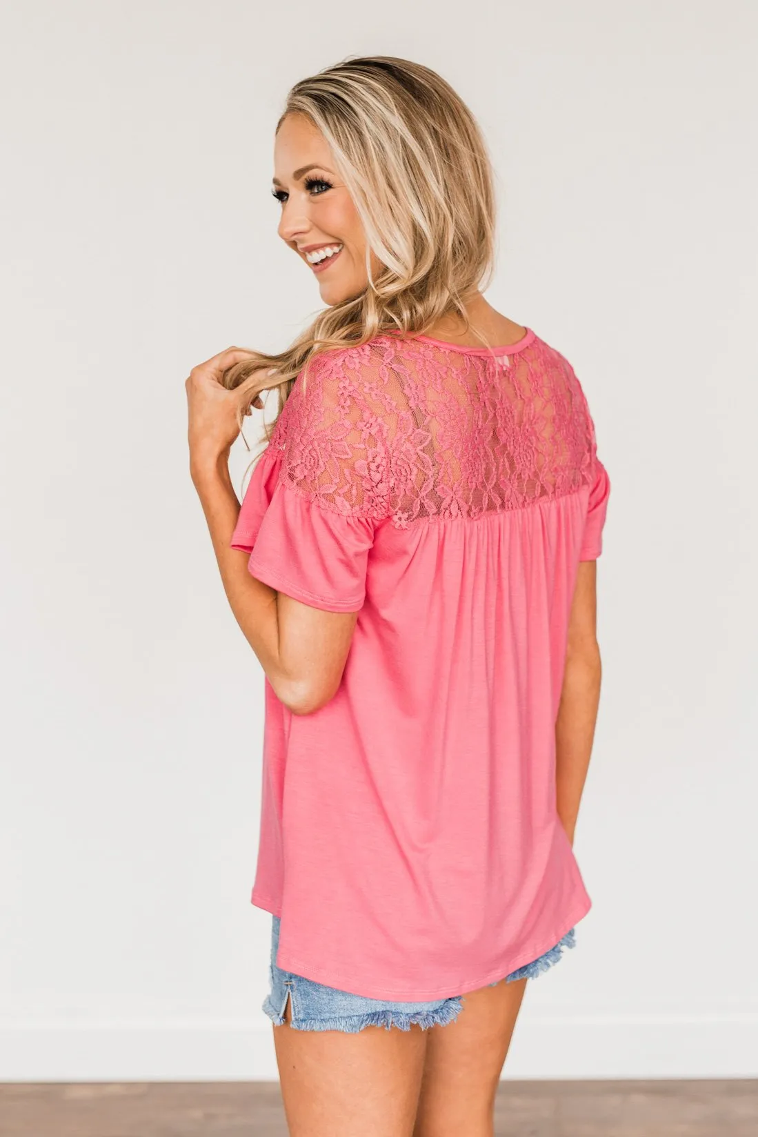 Now & Forever Yours Lace Top- Bubblegum Pink