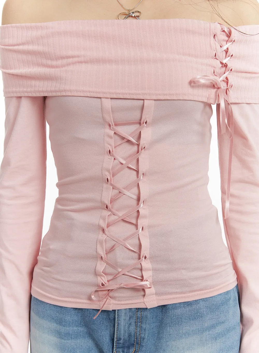 Off-Shoulder Lace Up Long Sleeve CM406