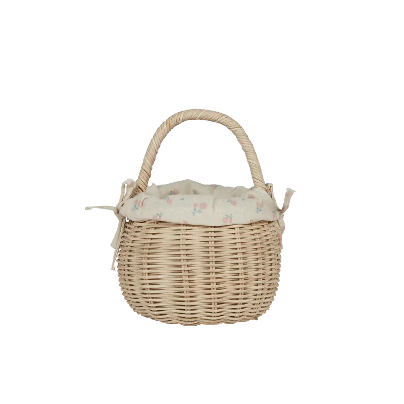 Olli Ella Rattan Berry Basket with Lining - Pansy