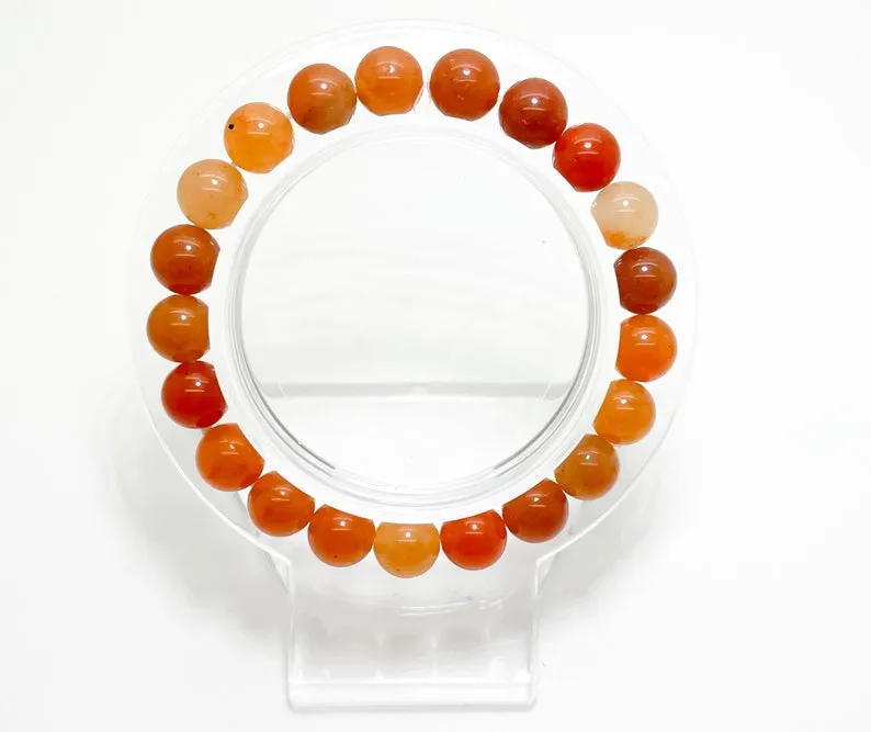 Orange Carnelian Agate Beads  Gemstone Stretch Bracelet