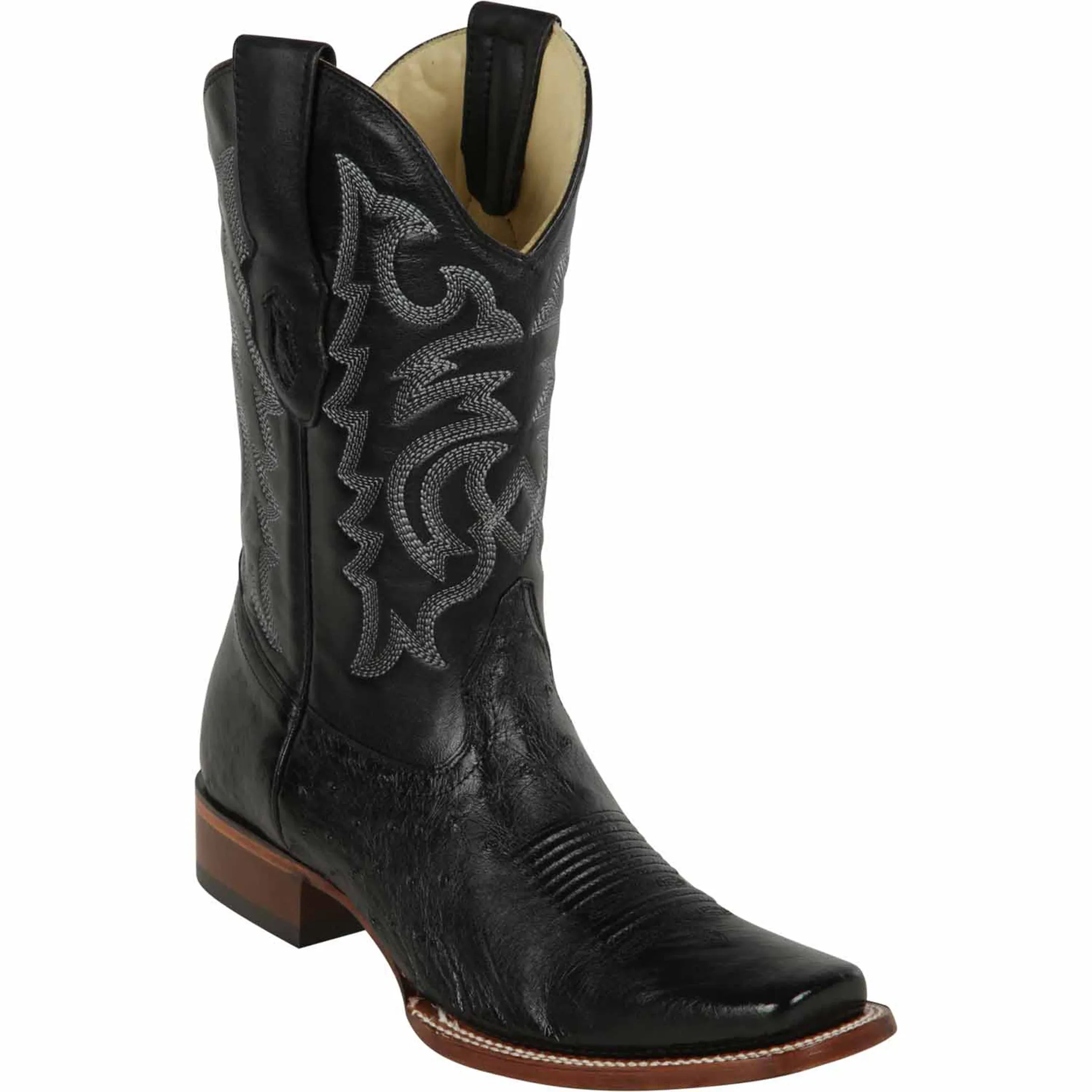 Ostrich Cowboy Boots Black Square Toe