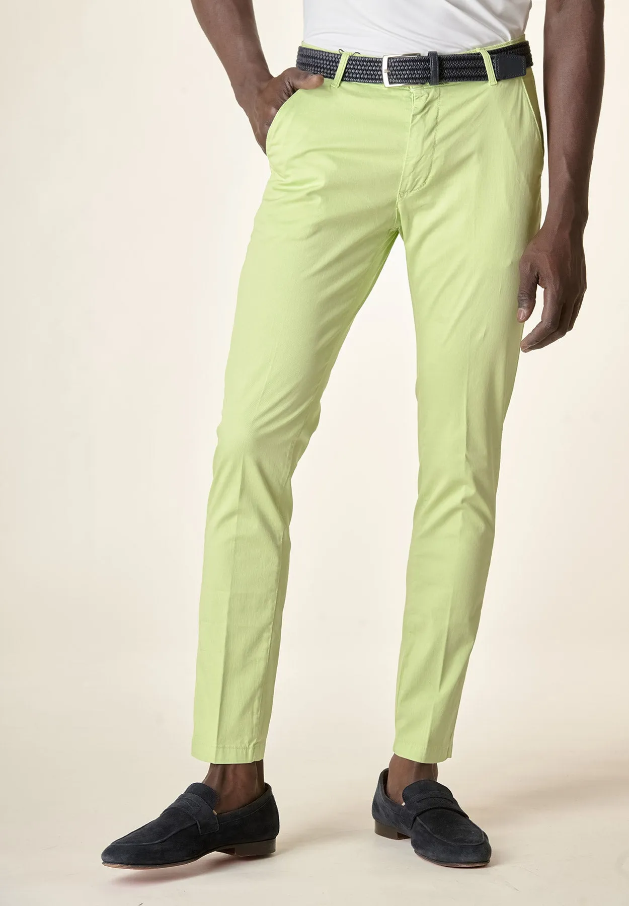 Pantalone verde mela armatura cotone stretch slim fit