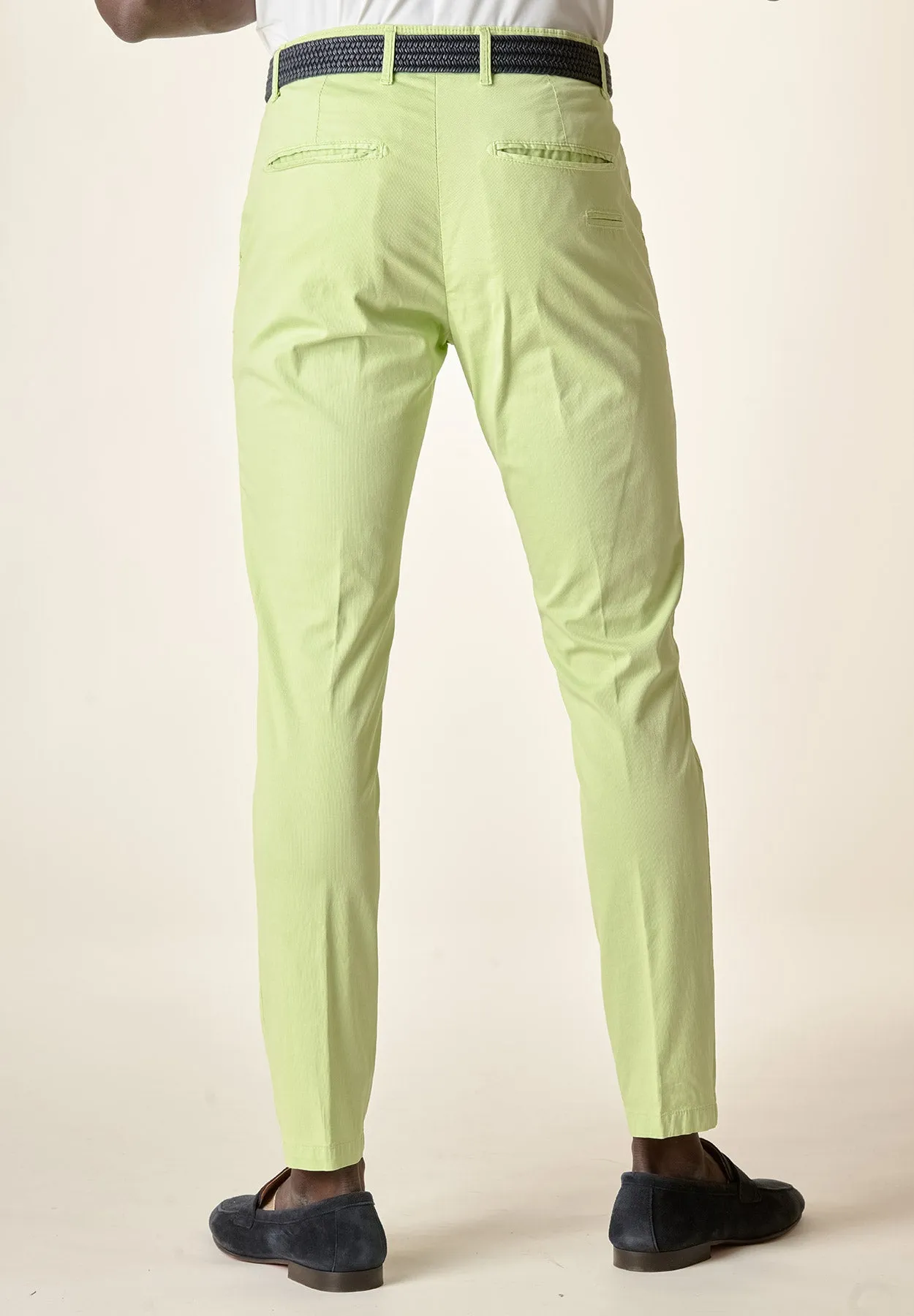 Pantalone verde mela armatura cotone stretch slim fit