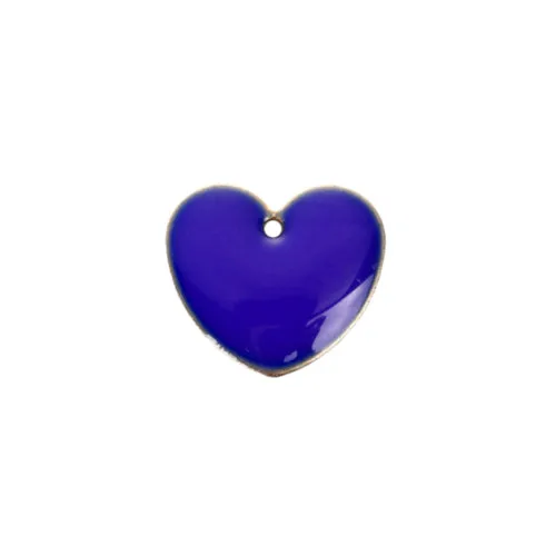 Pendants, Heart, Flat, Double-Sided, Royal Blue, Enameled, Brass, Drops, 16mm