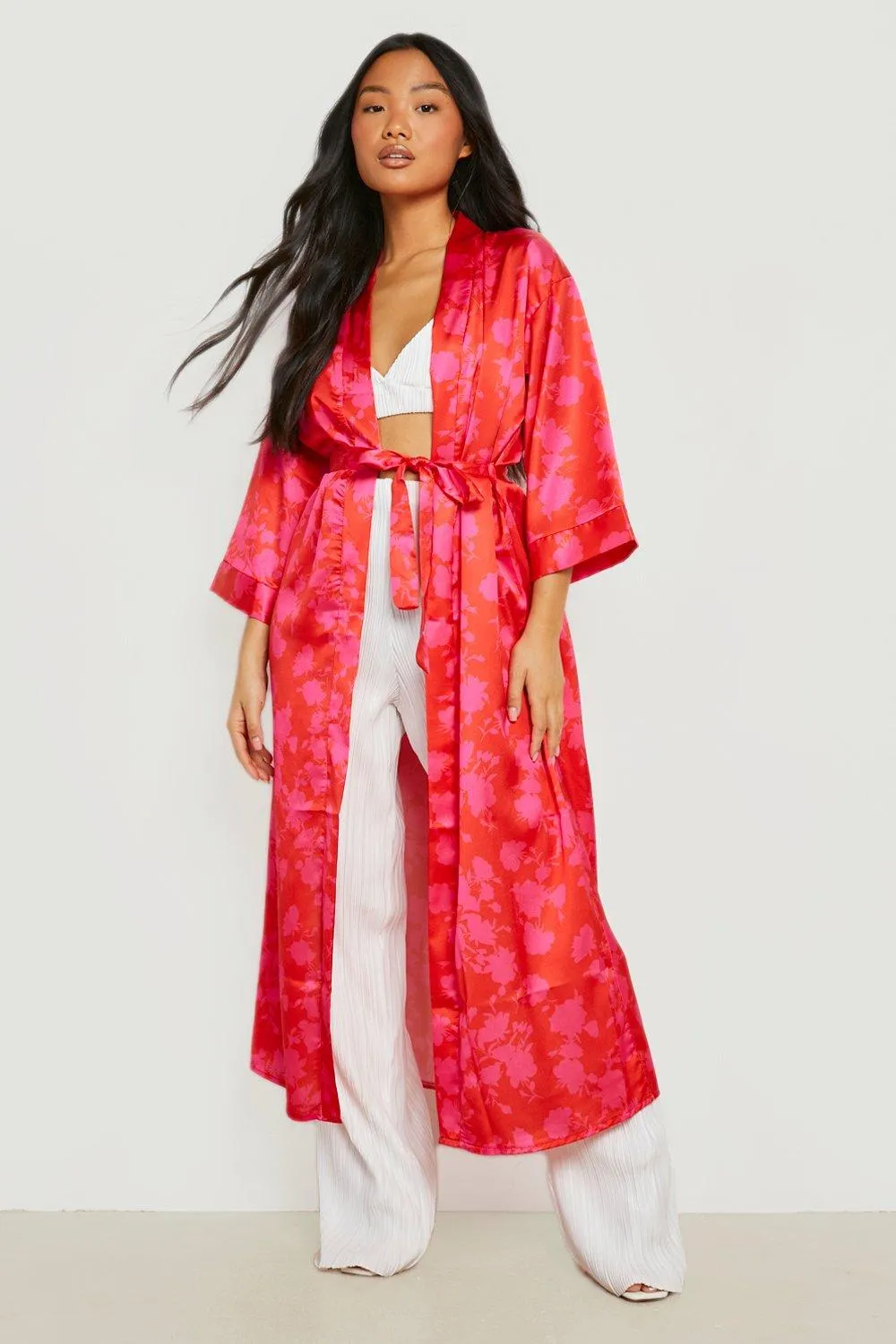 Petite Contrast Floral Maxi Kimono