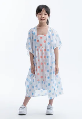 Polka Dot Printed Inner Dress With Kimono Set