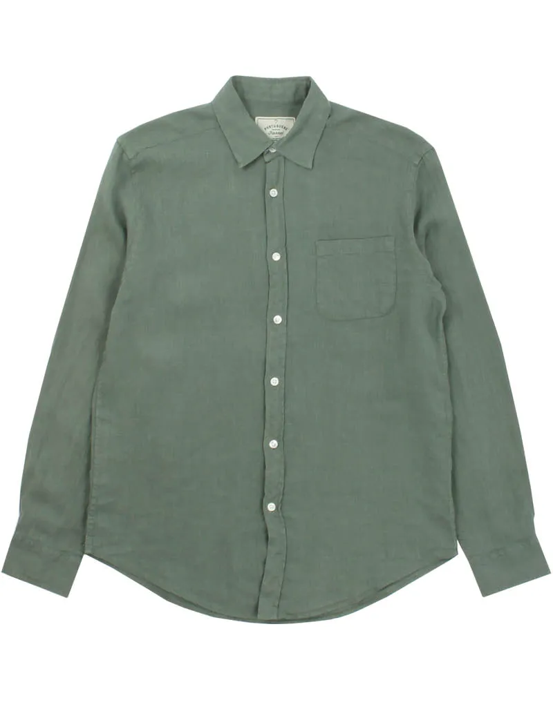 Portuguese Flannel Linen Long Sleeve Shirt Dry Green