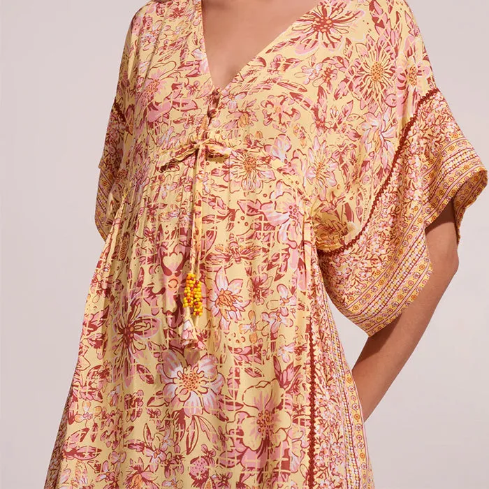 Poupette St Barth Woman Amaya Long Kaftan Yellow Jardin D'Ete