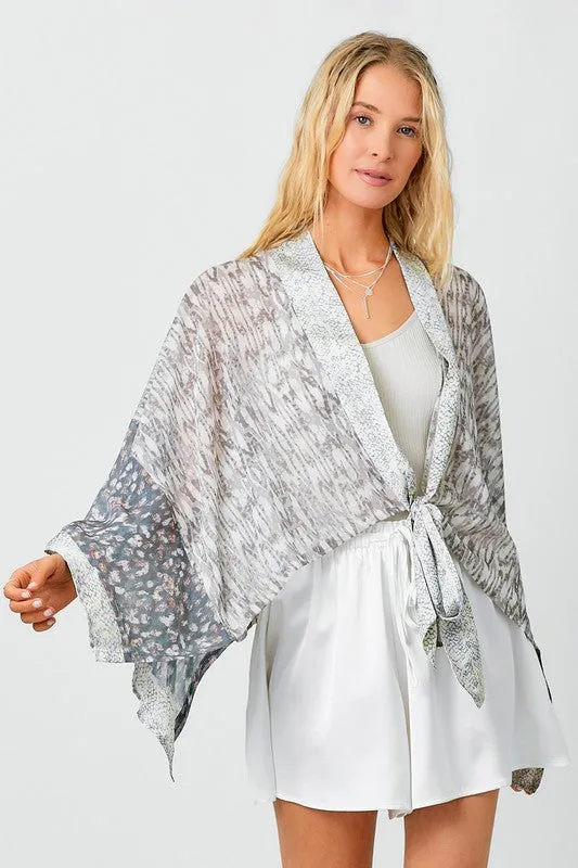 Print Mixed Kimono - Grey Mix