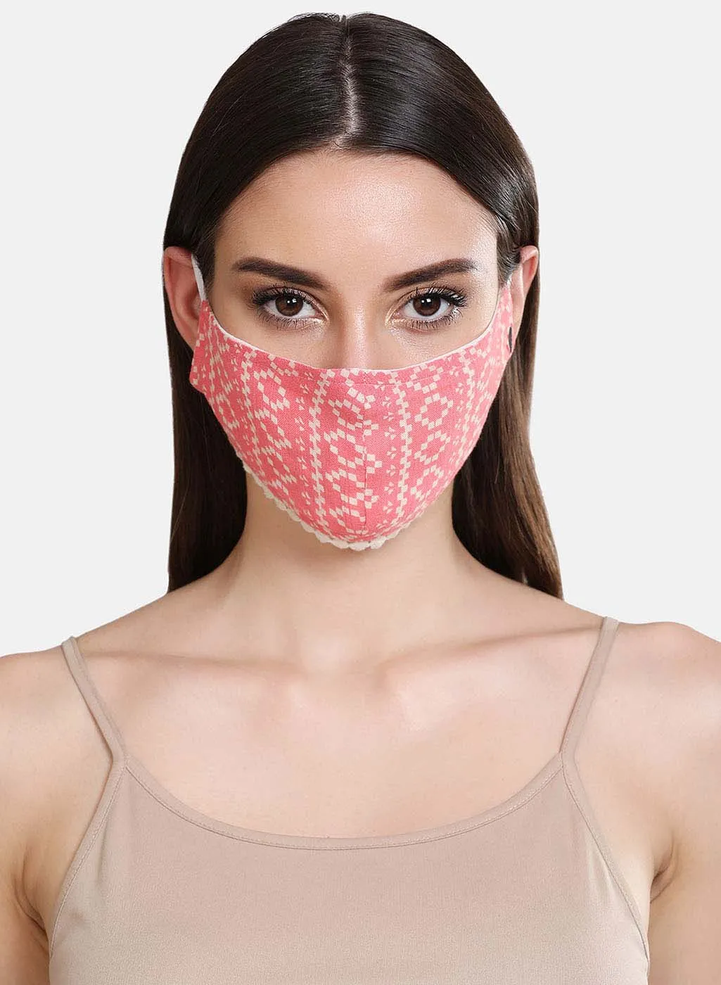 Printed Woven 3 Layer Face Mask With Lace Detail