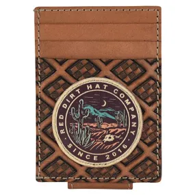 Red Dirt Hat Co. Men's Rodeo Desert Scene Logo Patch Magnetic Clip Card Case Wallet - Brown