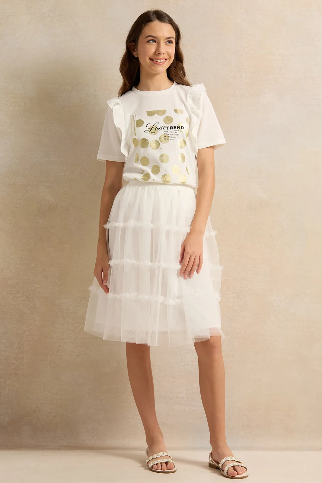 Senior Girls White Printed Dress