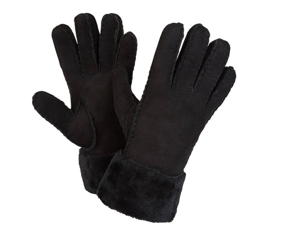 SHEEPSKIN CUFF GLOVES BLACK SUEDE