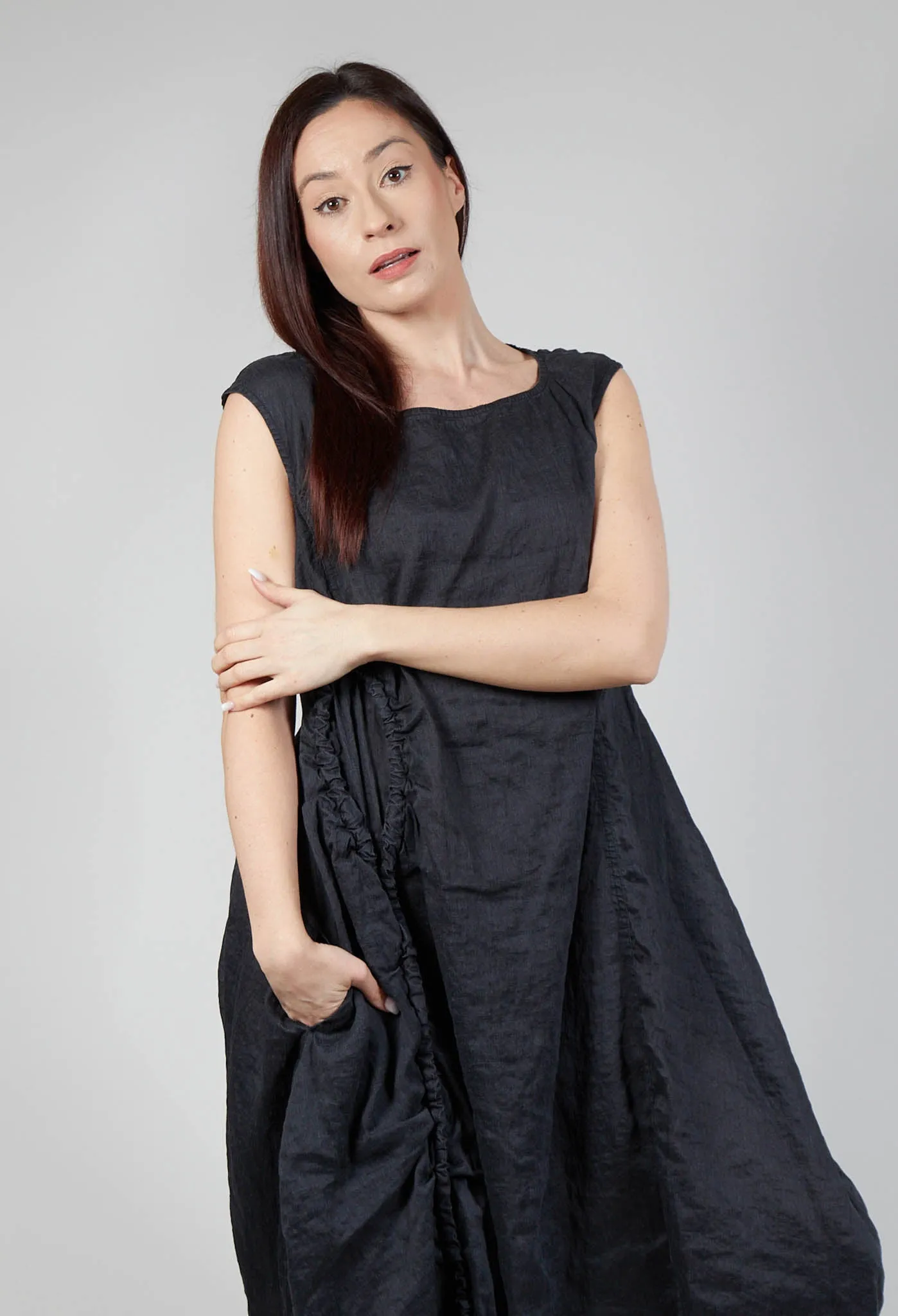 Stitch Smock Dress in Blk Melange