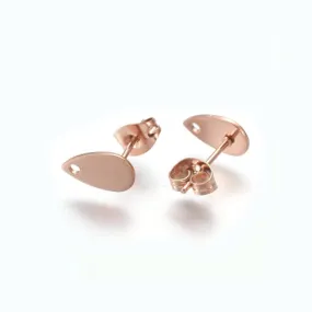 Stud Earring Findings, 304 Stainless Steel, Teardrop, Flat Plate, With Hole, Ion Plated, Rose Gold, 10x6mm