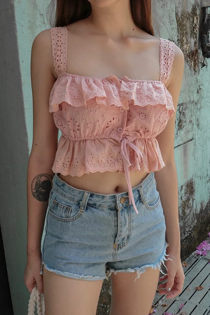 SUGAR LACE EYELET TOP (BLUSH)