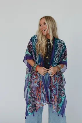 Tabitha Floral Kimono - Teal