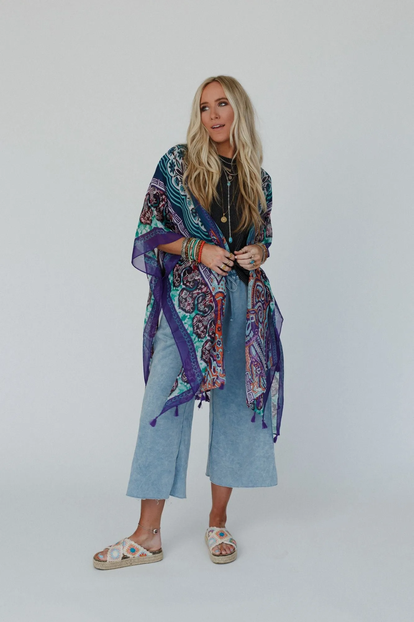 Tabitha Floral Kimono - Teal