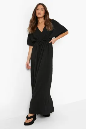 Textured Plisse Kimono Sleeve Maxi Dress