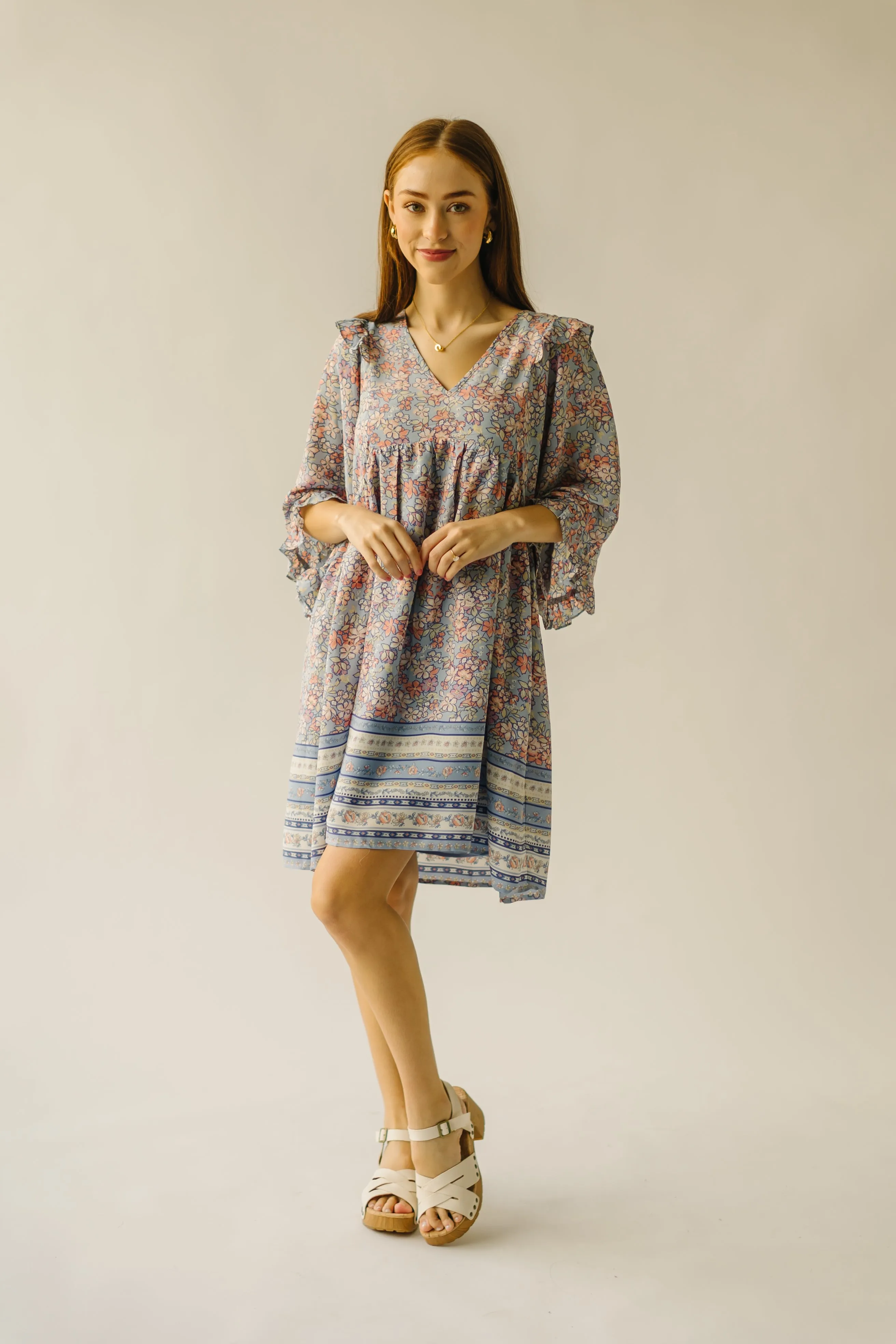 The Bethania Kimono Sleeve Babydoll Dress in Iris Blue