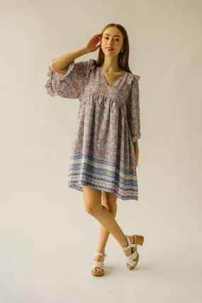 The Bethania Kimono Sleeve Babydoll Dress in Iris Blue