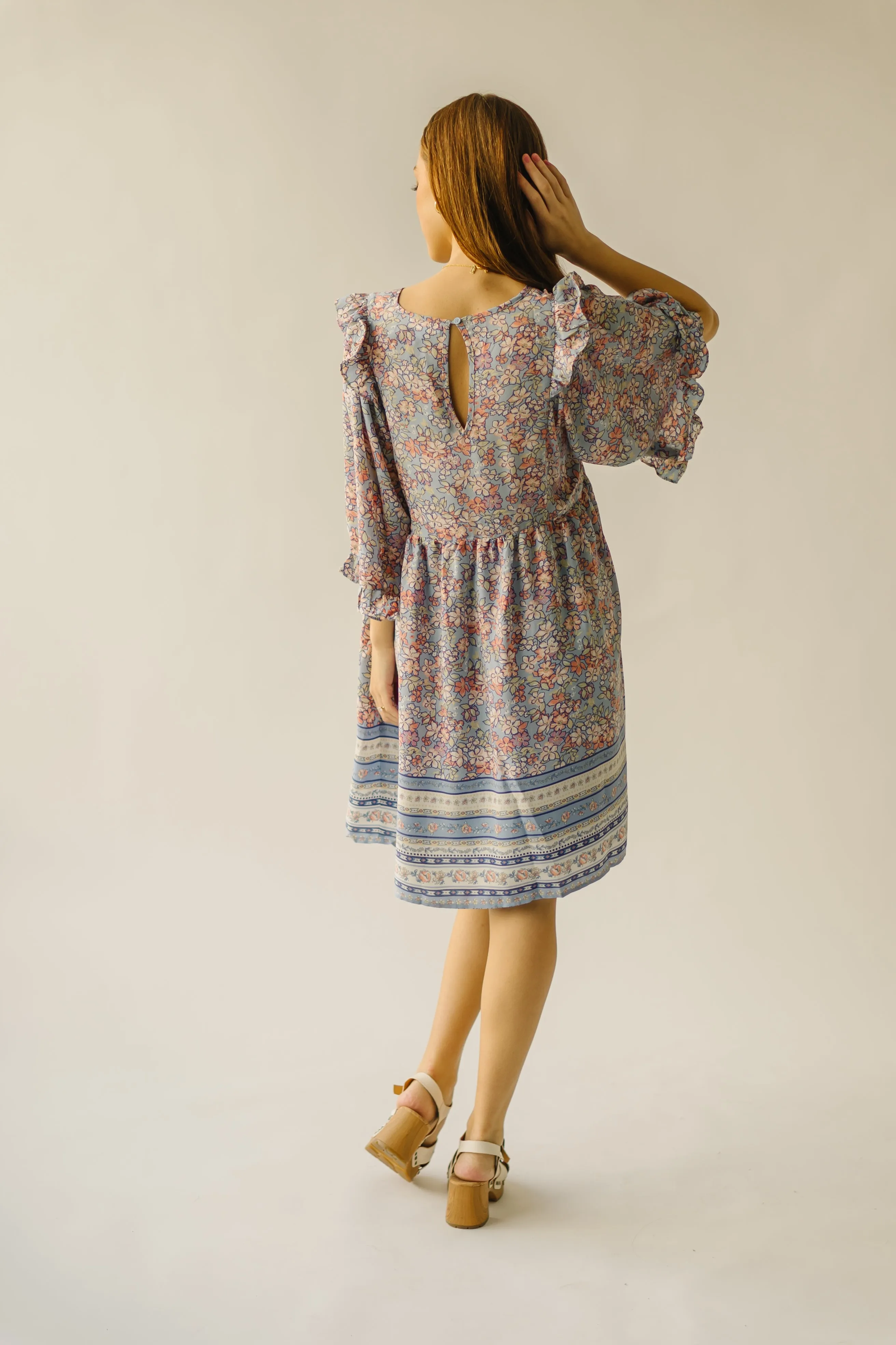 The Bethania Kimono Sleeve Babydoll Dress in Iris Blue