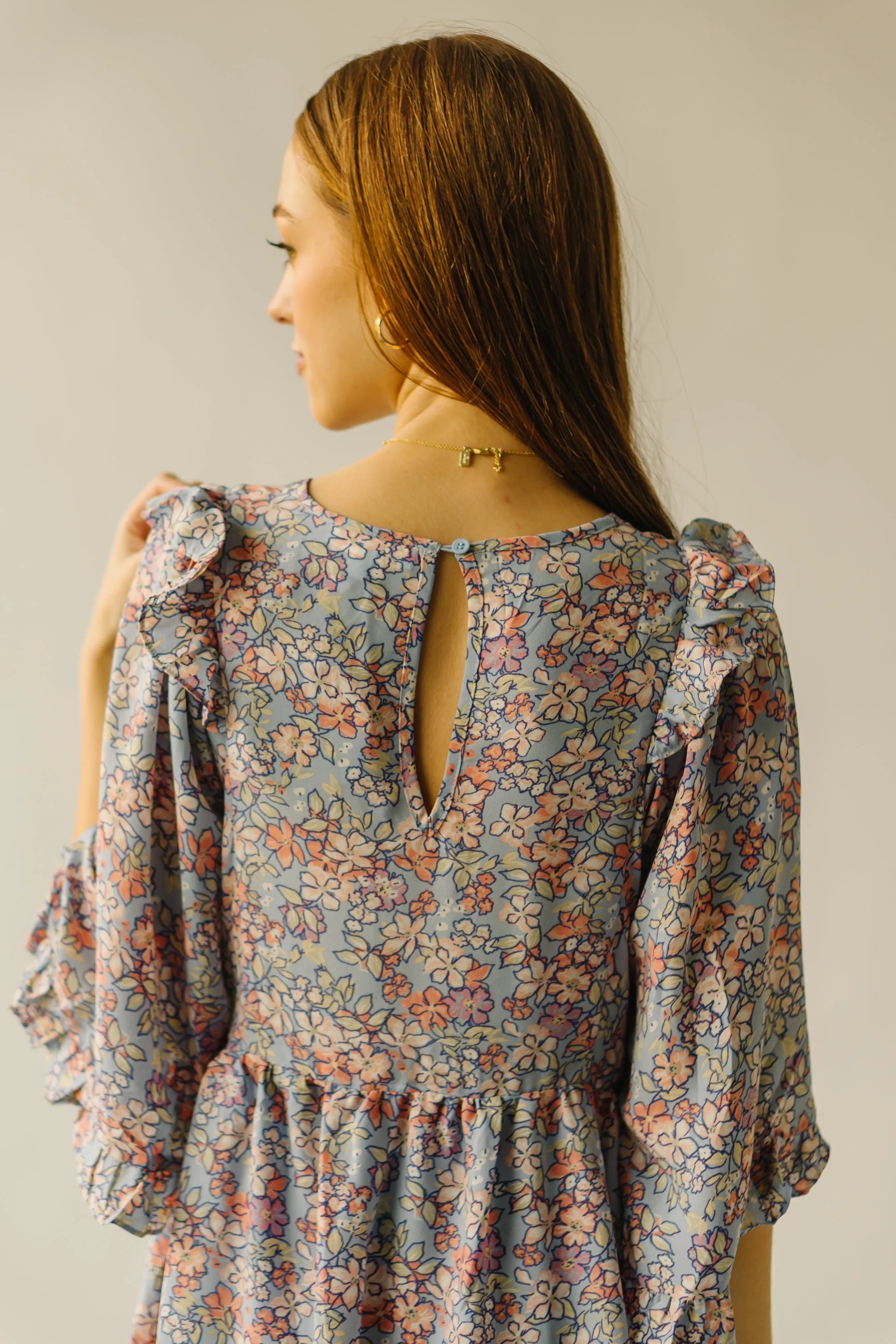 The Bethania Kimono Sleeve Babydoll Dress in Iris Blue