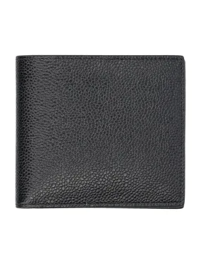 THOM BROWNE Elegant Black Pebbled Leather Billfold with Striped Lining 11.5 x 12 cm