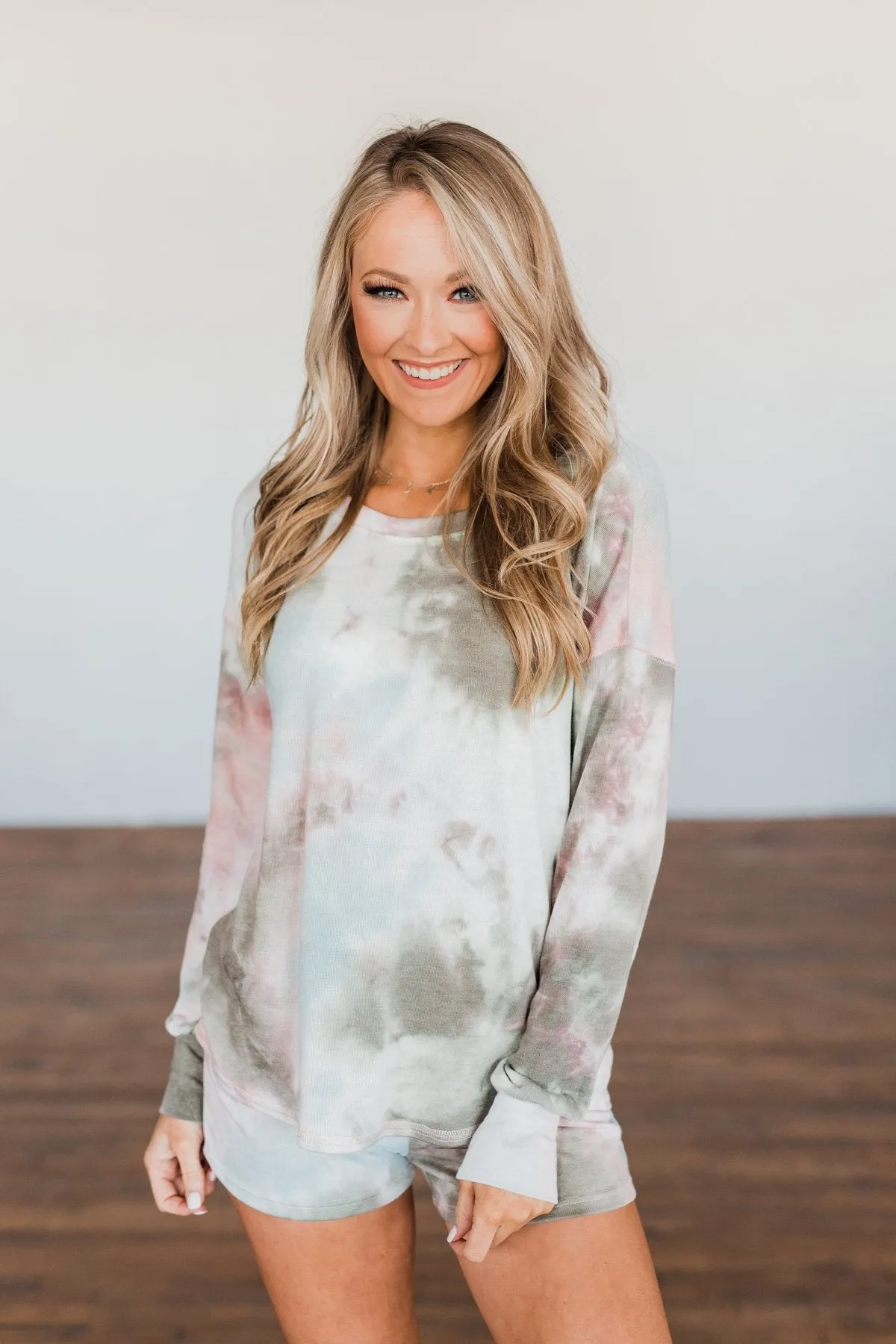 Tie Dye Lounge Pullover Top- Blue, Peach, & Olive