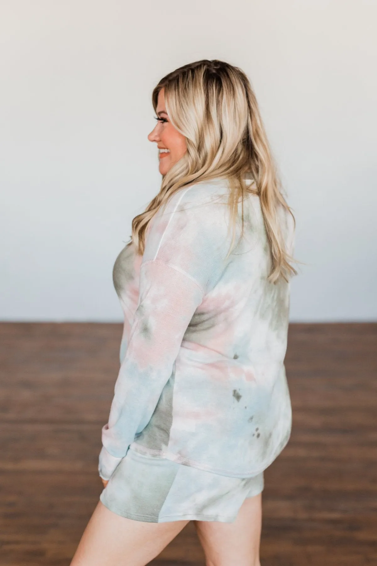 Tie Dye Lounge Pullover Top- Blue, Peach, & Olive