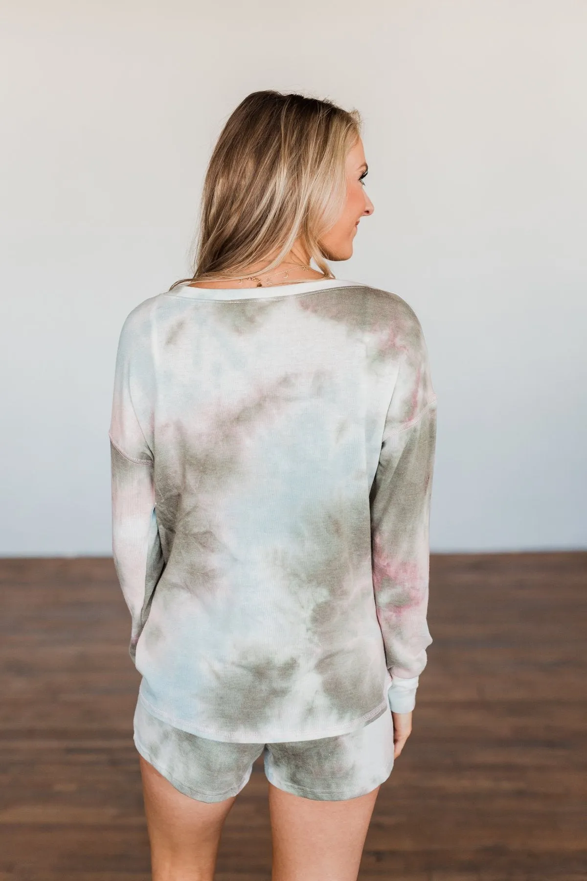 Tie Dye Lounge Pullover Top- Blue, Peach, & Olive