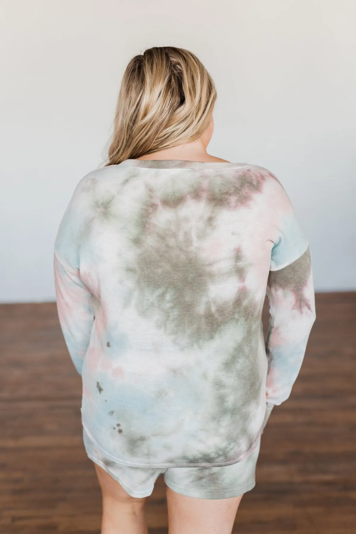 Tie Dye Lounge Pullover Top- Blue, Peach, & Olive