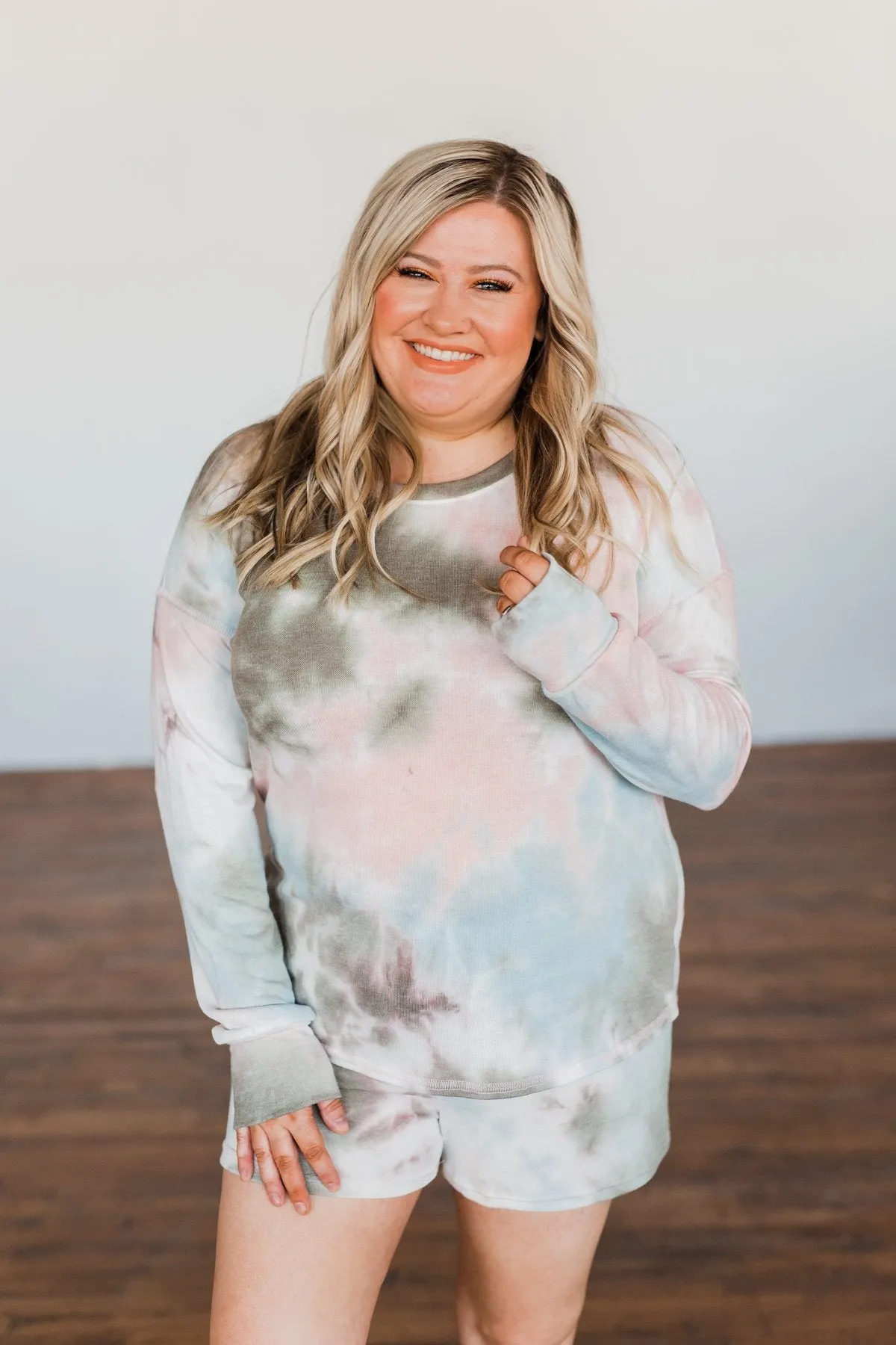 Tie Dye Lounge Pullover Top- Blue, Peach, & Olive