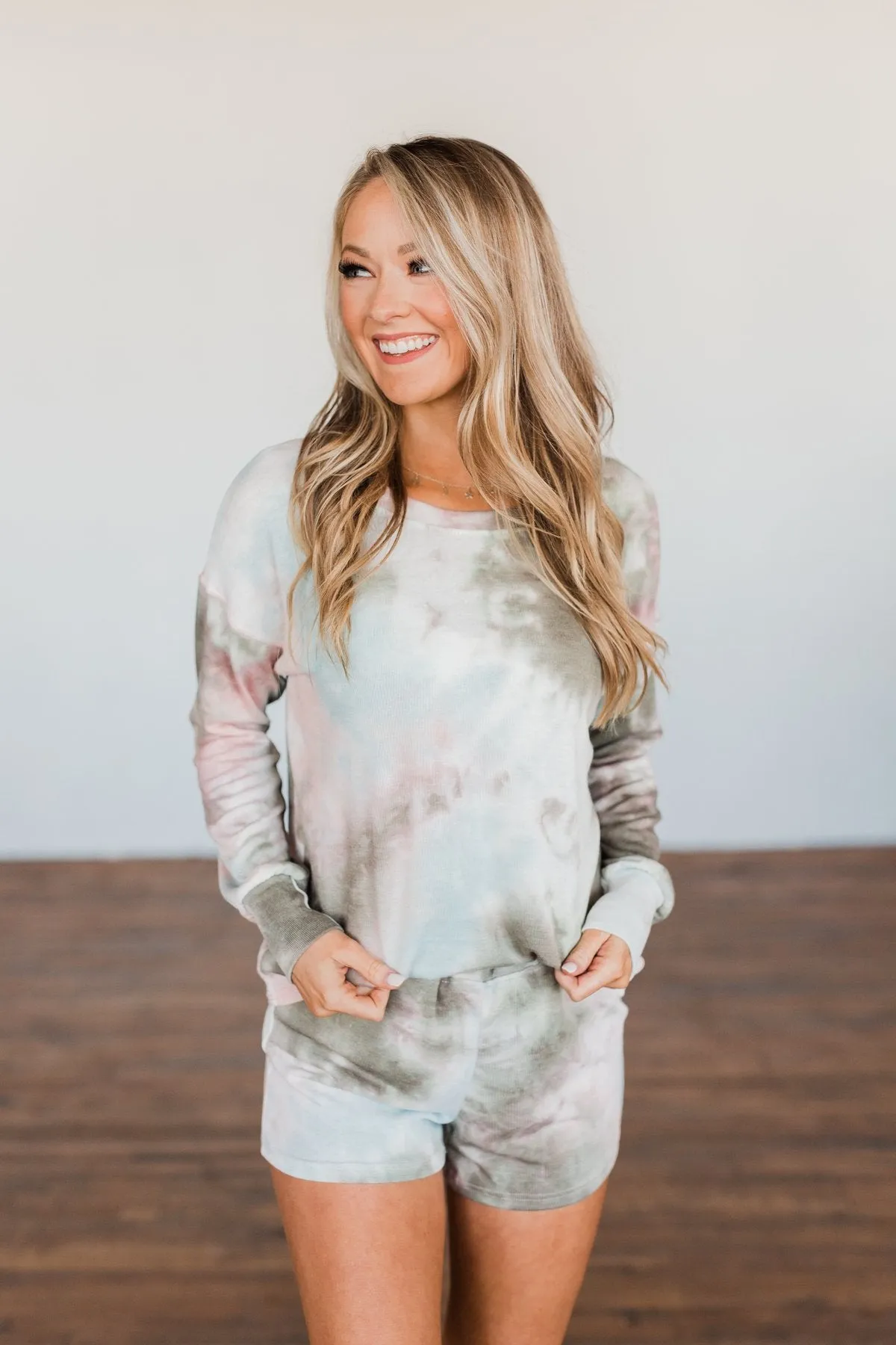 Tie Dye Lounge Pullover Top- Blue, Peach, & Olive