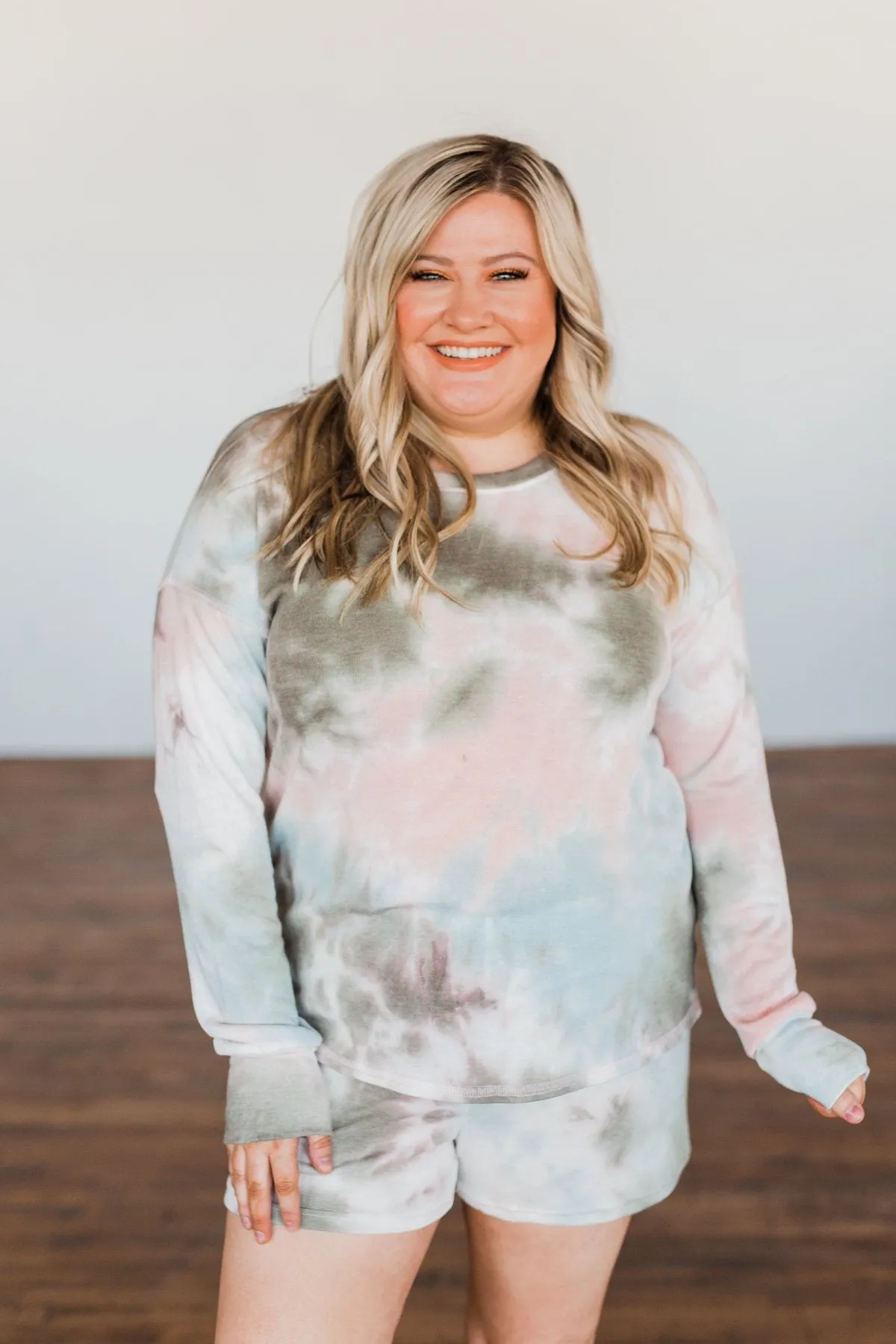 Tie Dye Lounge Pullover Top- Blue, Peach, & Olive