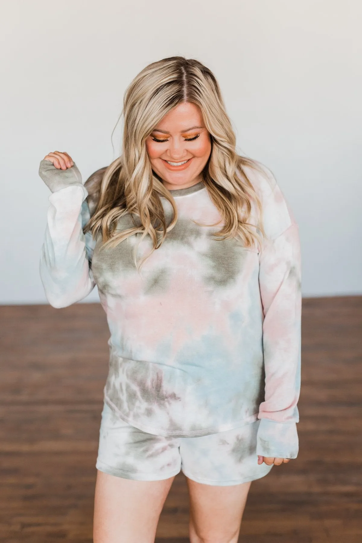 Tie Dye Lounge Pullover Top- Blue, Peach, & Olive