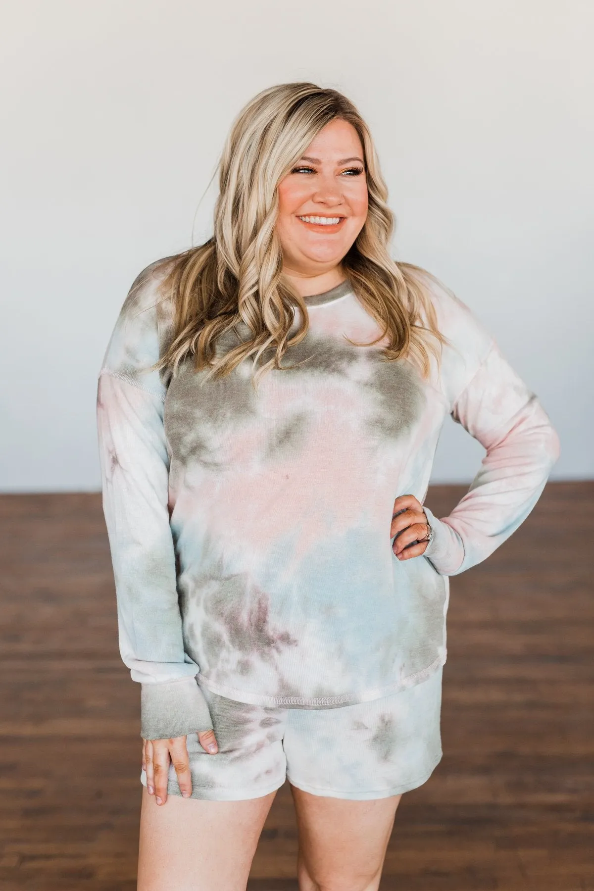 Tie Dye Lounge Pullover Top- Blue, Peach, & Olive