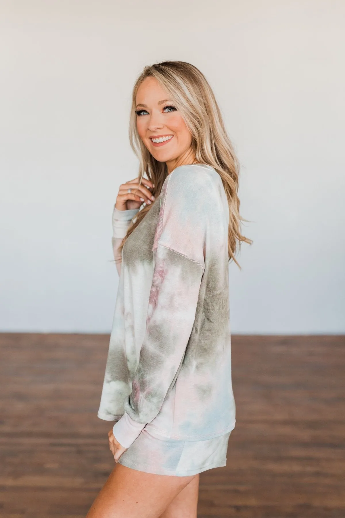 Tie Dye Lounge Pullover Top- Blue, Peach, & Olive