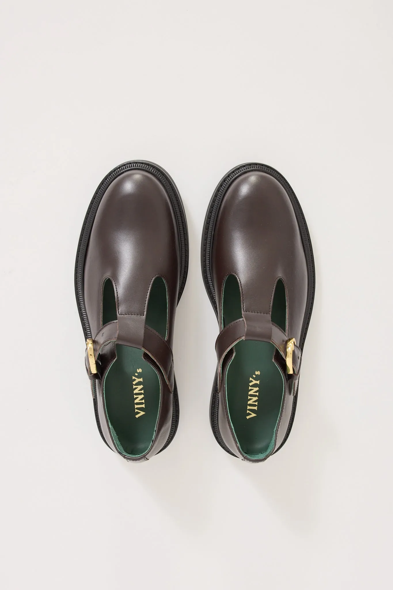 Vinnee T-Strap Derby Dark Brown Leather