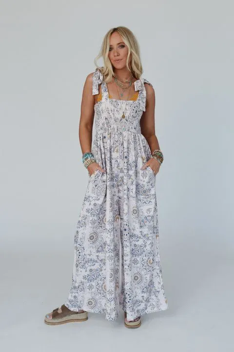 Whimsical Bloom Wide Leg Jumpsuit - Ivory