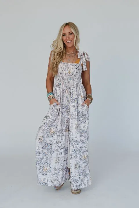 Whimsical Bloom Wide Leg Jumpsuit - Ivory