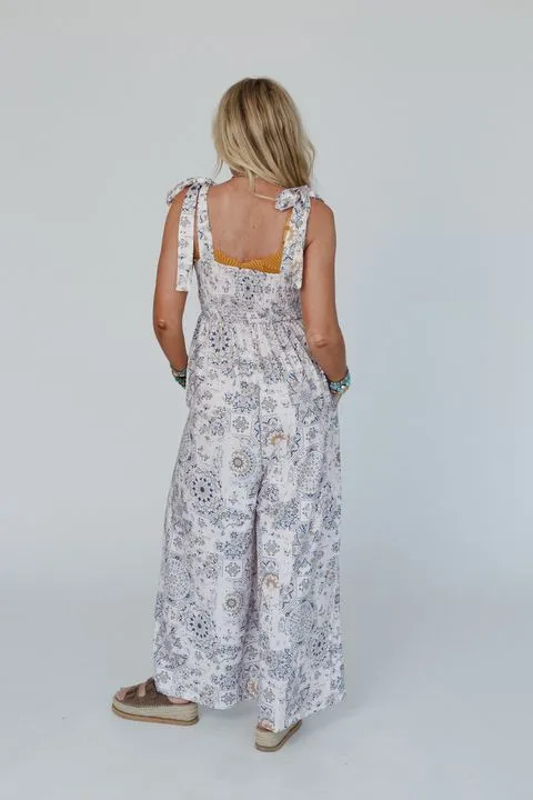 Whimsical Bloom Wide Leg Jumpsuit - Ivory