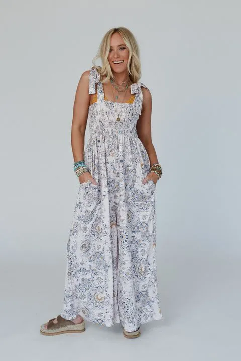 Whimsical Bloom Wide Leg Jumpsuit - Ivory