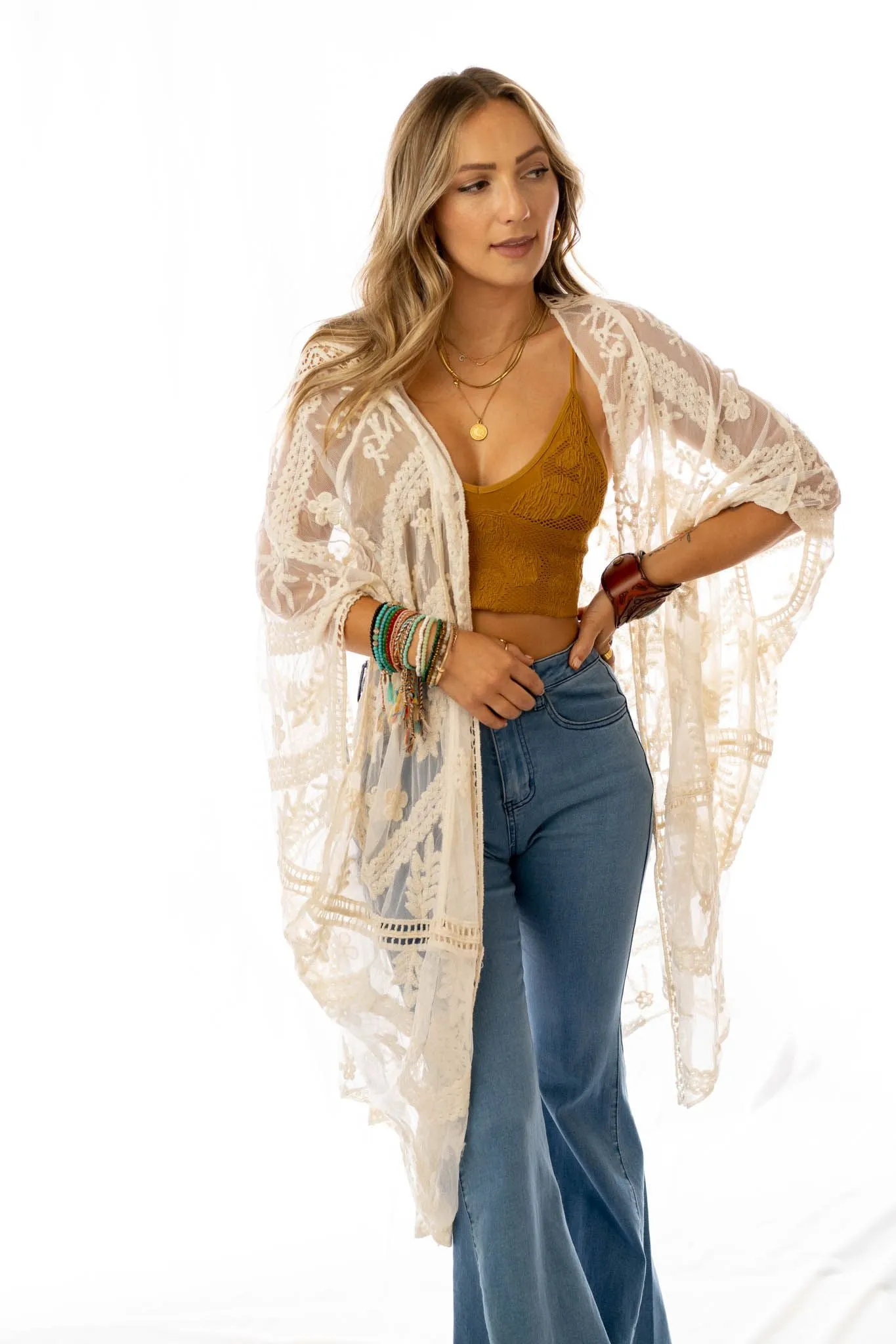 Whimsy + Lace Kimono - Natural