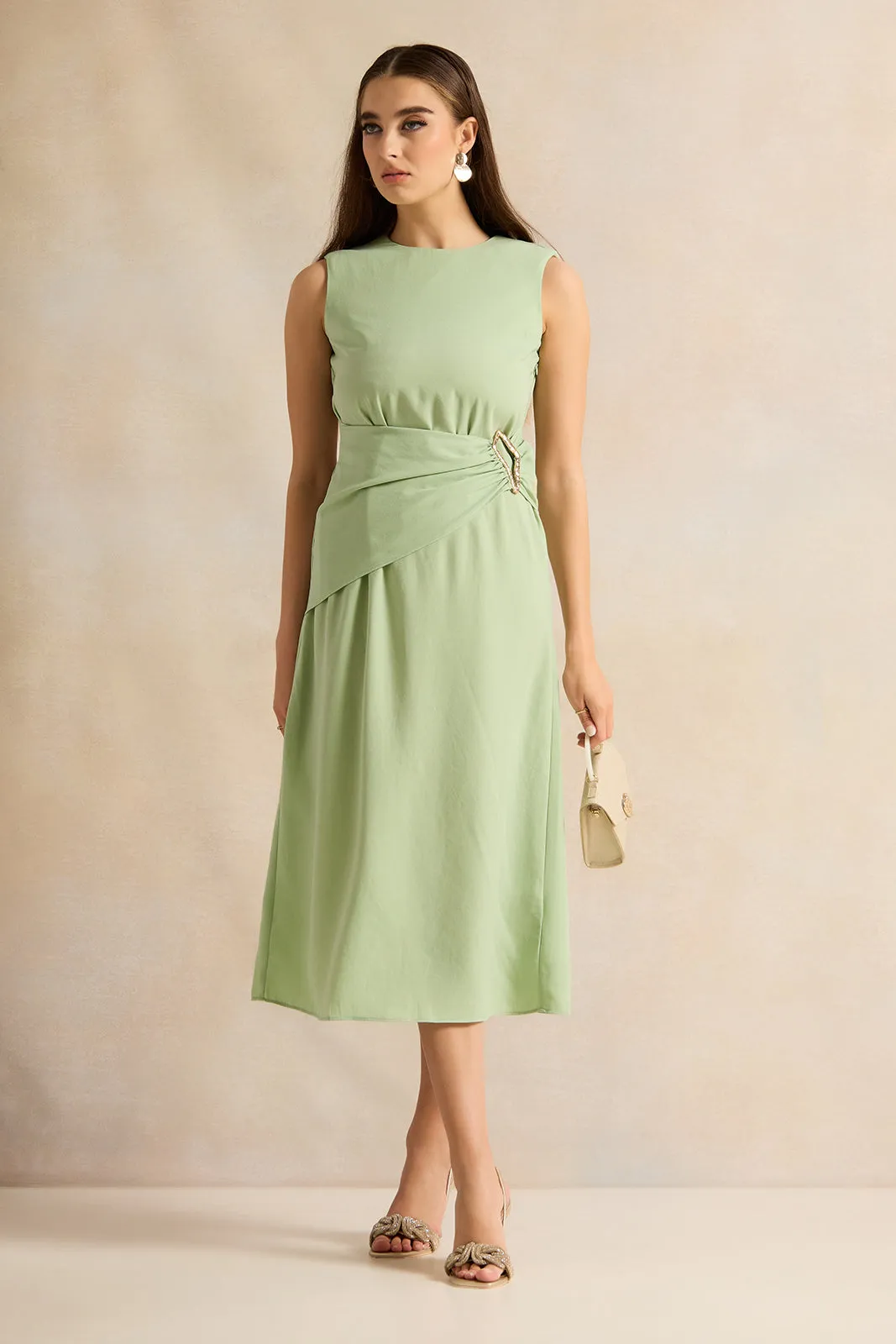 Women Mint Sleeveless Embellished Dress