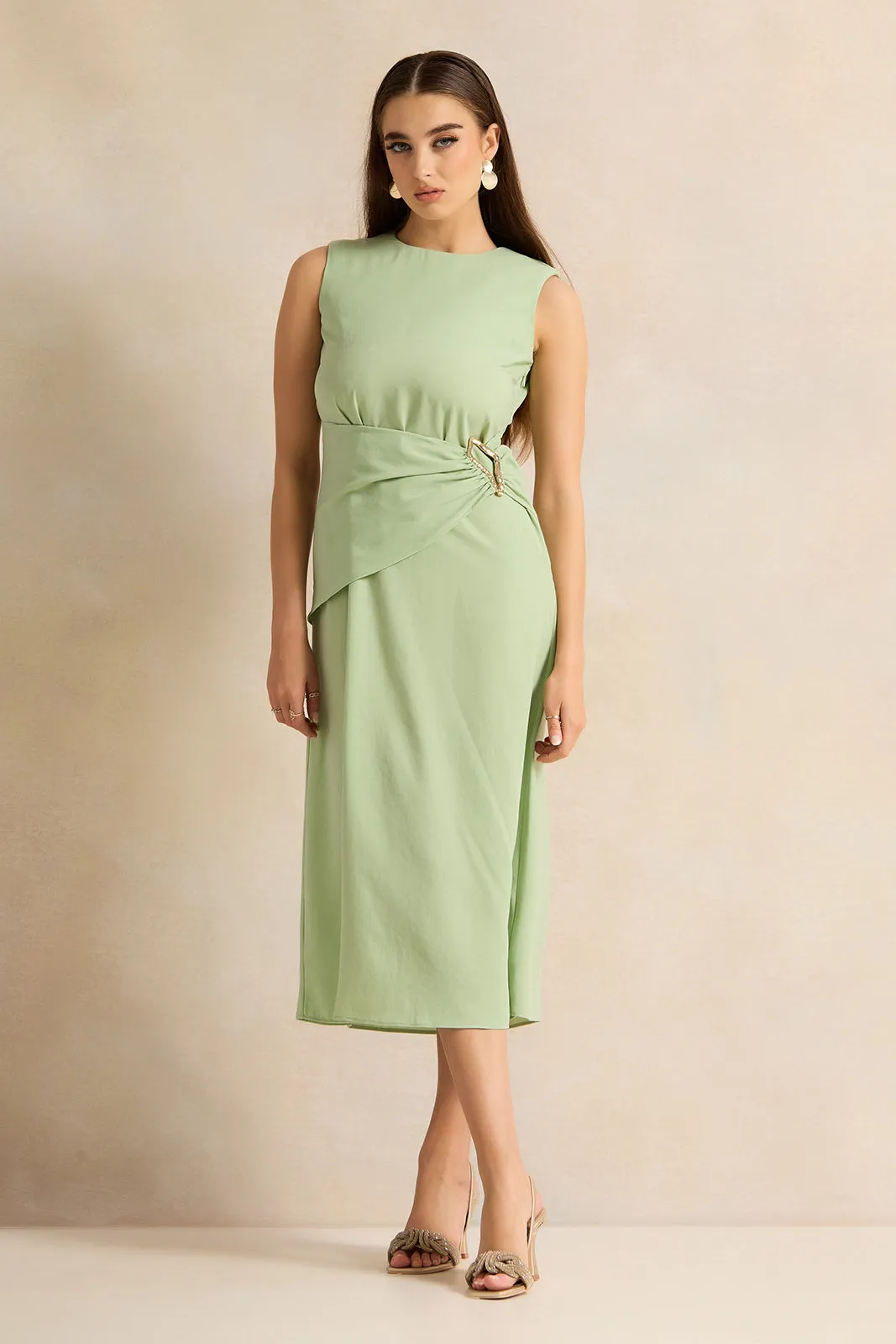 Women Mint Sleeveless Embellished Dress