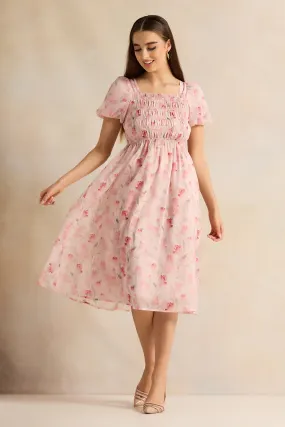 Women Pink Floral Print Dress