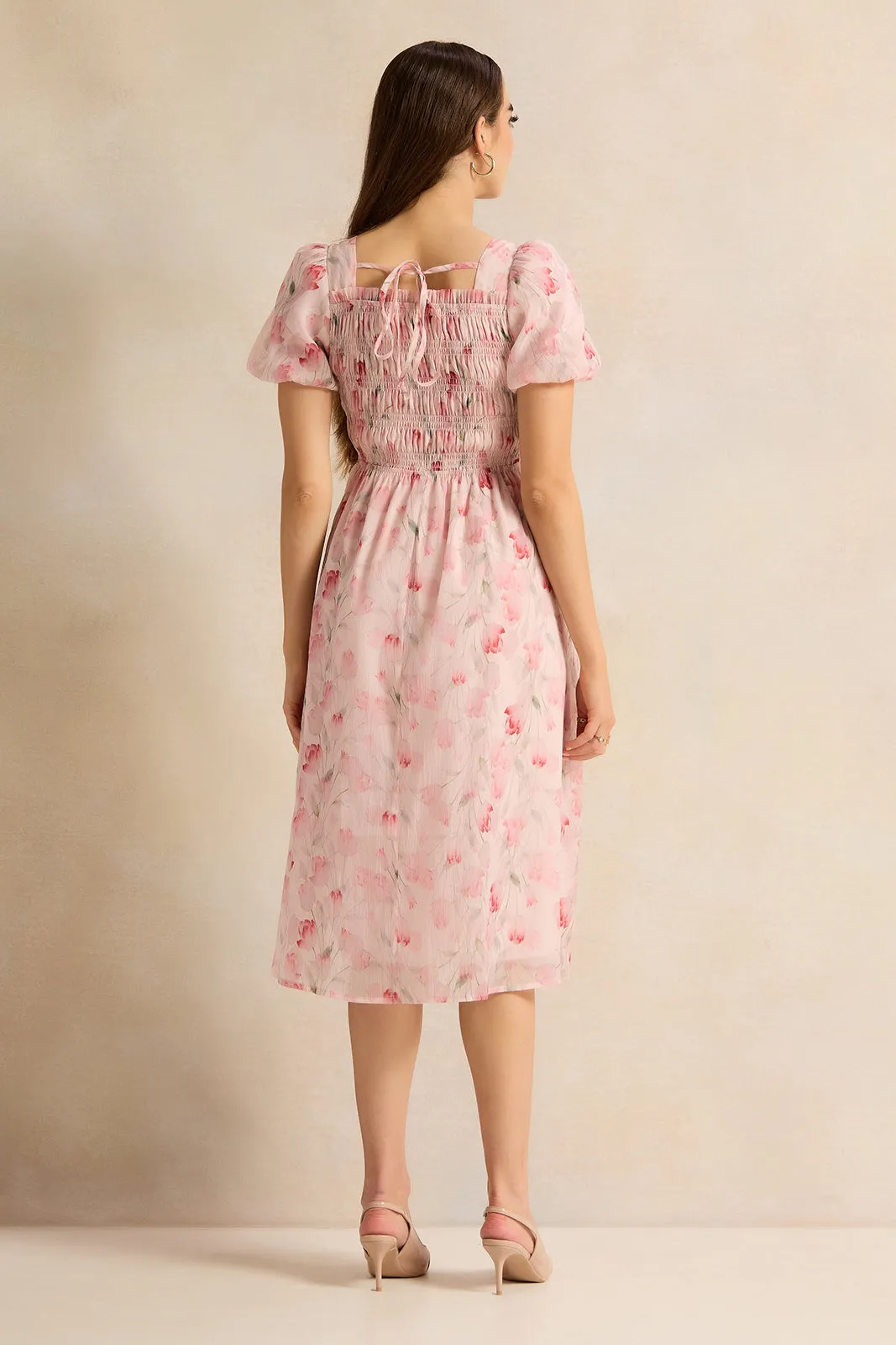 Women Pink Floral Print Dress